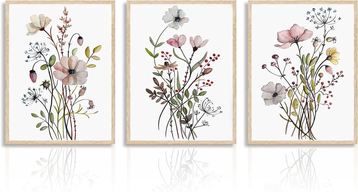 Stunq® Canvas Decoratie Set met Vintage Wildbloemen Motieven - Voor Een Rustieke en Stijlvolle Ambachtelijke Uitstraling