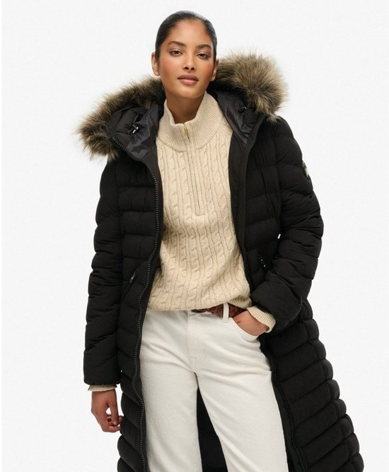 Superdry - Fuji Lange Jas Met Bontkap - Dames - Gewatteerde jassen