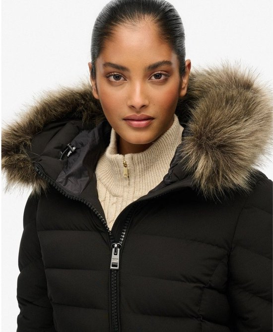 Superdry - Fuji Lange Jas Met Bontkap - Dames - Gewatteerde jassen