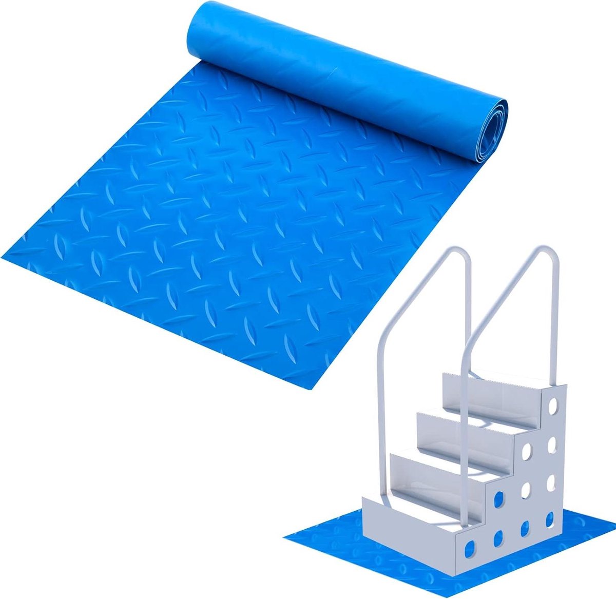 36 Inch Zwembadladdermat - Antisliptextuur - Beschermende Mat voor Zwembadtrappen - Blauw - 24 x 91 cm