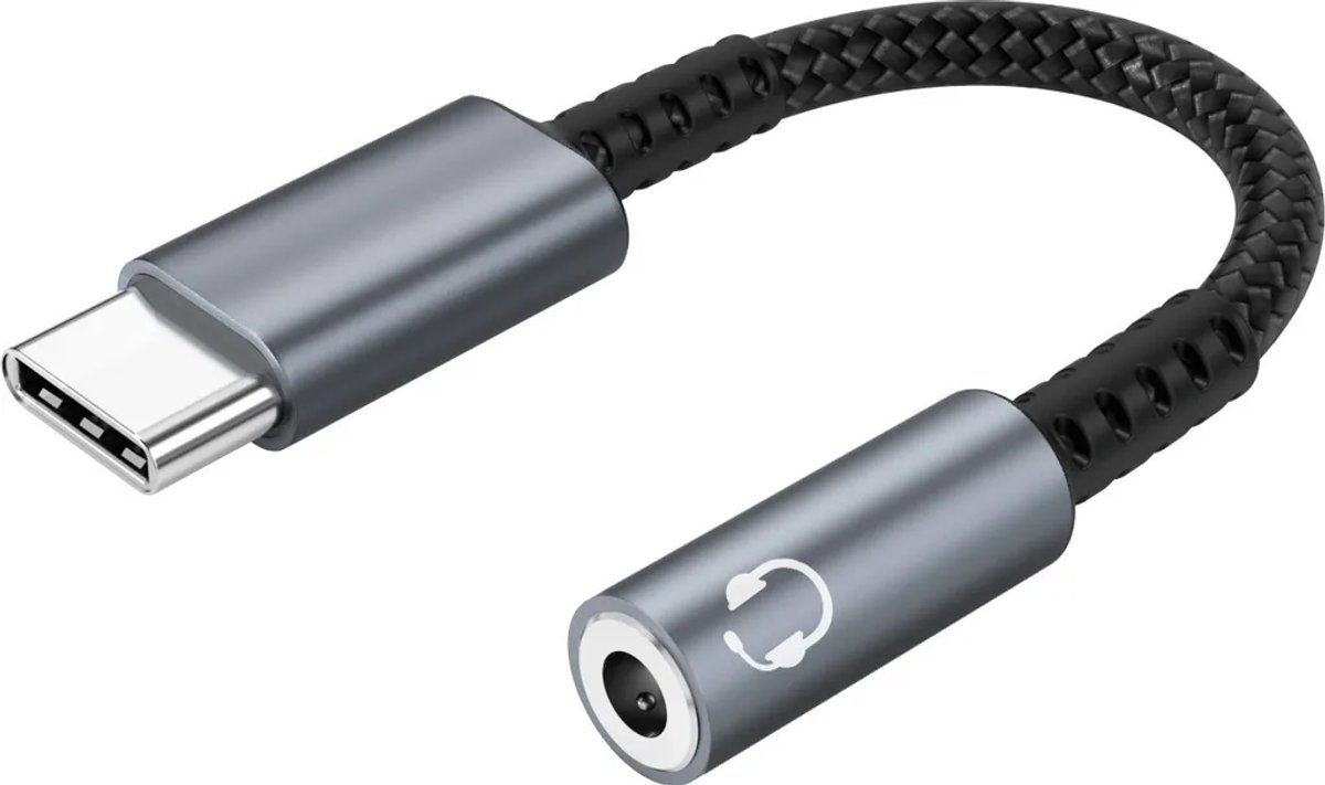 USB-C naar 3,5 mm hoofdtelefoonadapter, grijs