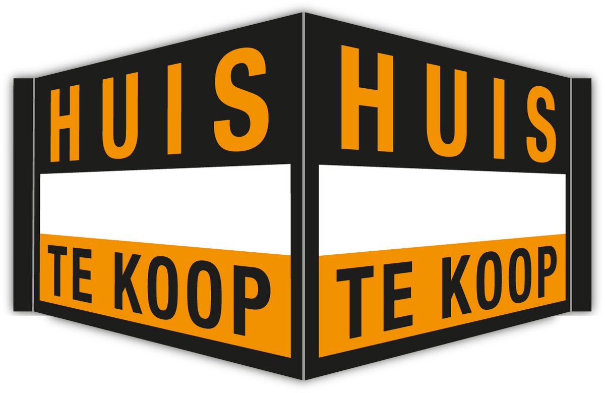 Immobord / Raambord / Makelaarsbord | "Huis te Koop" | Vouwbord 140×50 cm | Kanaalplaat | Sterke Dubbelzijdige Tape | Zwart | Oranje | Huis verkopen | Verkoop