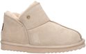 Lichtroze suède pantoffel met schapenvacht voering en Warmbat logo.