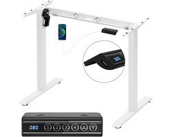 Elektrisch Verstelbaar Bureauframe – Zit-Sta Bureau – Verstelbare Bureaupoten – Elektrisch Bureau Onderstel – Bureauframe Met USB-poort – Hoogte 72-120 cm – Geheugenfunctie 4 Standen – Wit
