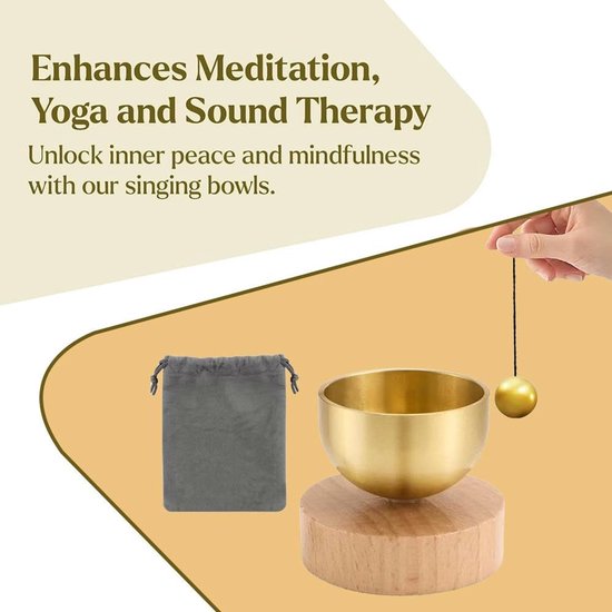 Mini messing klankschaalset - met messing bel - handgemaakte kleine Tibetaanse klankschaal - met kussen - 3-in-1 meditatietool voor geluidstherapie - aromatherapie en mindfulness voor yoga, ontspanning en stressverlichting - Mooie cadeaus van Merkloos — afbeelding 3