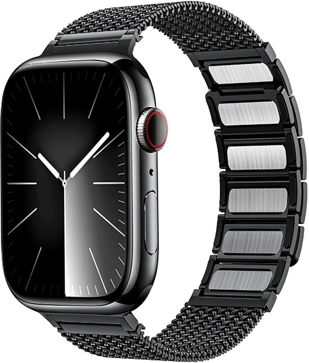 By Qubix - Luxe magnetische RVS band - Zwart - Geschikt voor Apple Watch 38mm / 40mm / 41mm / 42mm