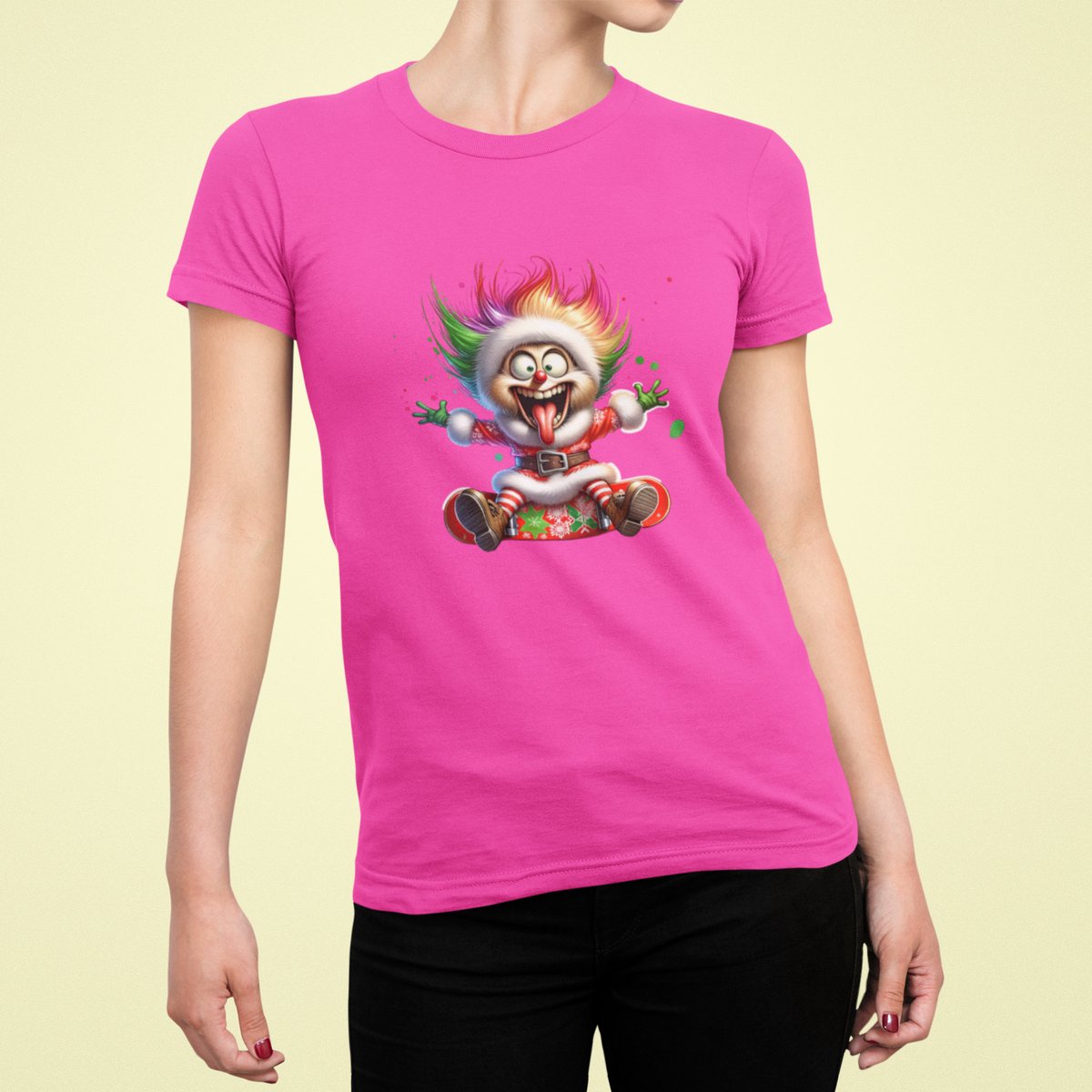 Crazy Energy Santa - T-shirt Vrouw - T-shirt Roze - Grappig T-shirt - Maat S - Cadeau Vrouwen - Limited Edition