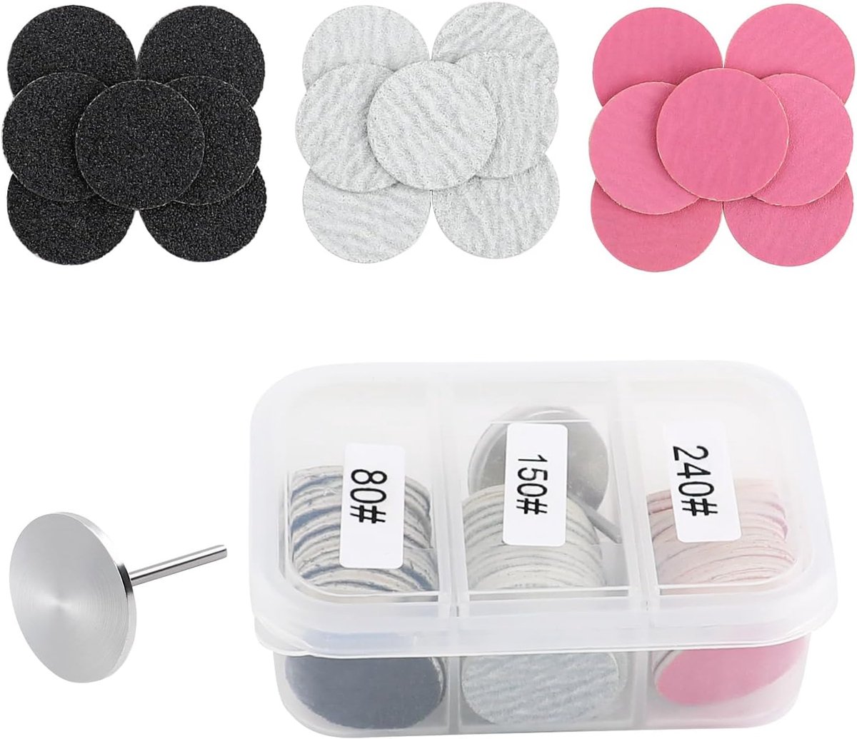 61 Stuks Schuurpapier Schijven met Metalen Nagel Boor - Ronde Schuurdiscs - Voetvijl Schuurpapier Schijven voor Dode Huid - Eelt Verwijderaar - Nagelriem Verwijderaar Manicure Pedicure