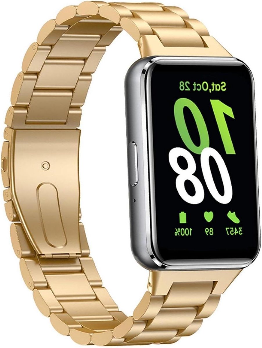Provento - Horlogeband van roestvrij staal, vervanging voor Samsung Galaxy Fit 3 - Goudkleurig - Duurzaam en Lichtgewicht