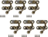Doos slot - Kast slot - Bronsen - Antieke rechtersluiting met hoornsluiting - 6 stuks - Houten sieradendoossluiting - Metalen kistslot - Kleine houten kistsluiting - Hoornsluiting - Houten kistaccessoires