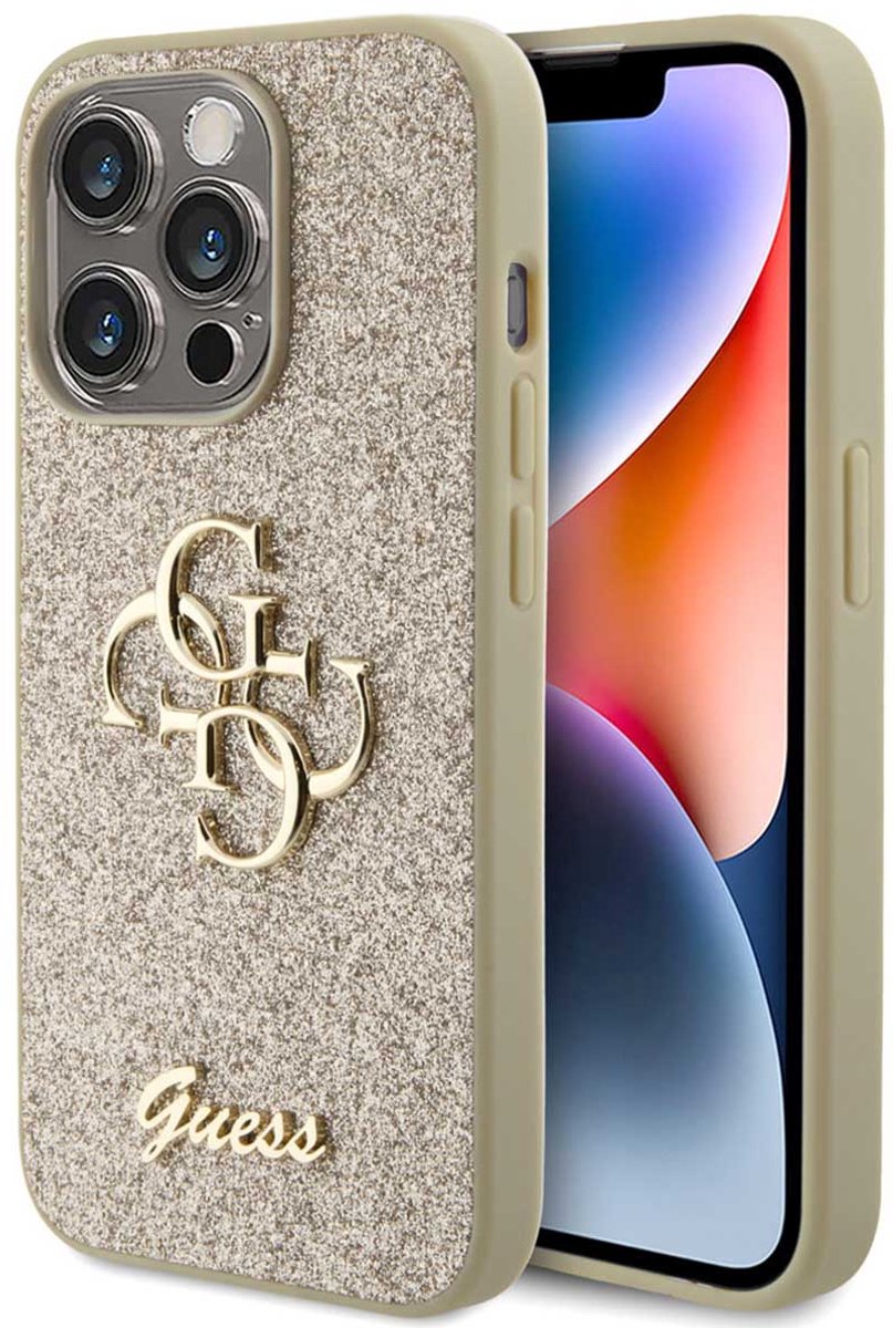 Guess 4G Logo Glitter Back Case - Geschikt voor Apple iPhone 15 Pro (6.1") - Goud