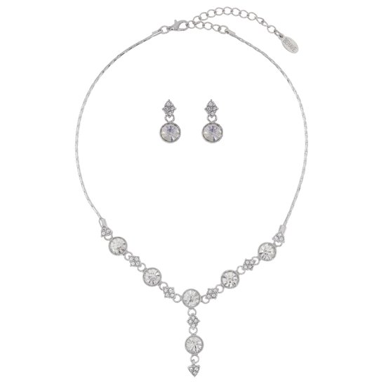 Behave – Parure de bijoux – Argentée – Cristal – Collier et Boucles d'oreilles