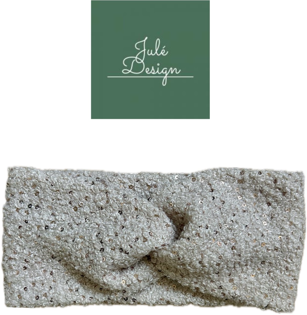Julé Design meisjes winter teddy haarband bouclé beige glitter