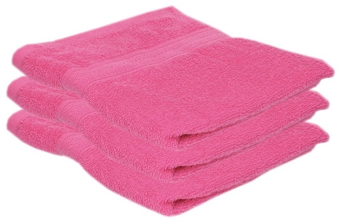 Jassz badkamer handdoeken - 3x - fuchsia roze - 50 x 100 cm - huishoud textiel - 420 gram - 100% katoen - badhanddoeken