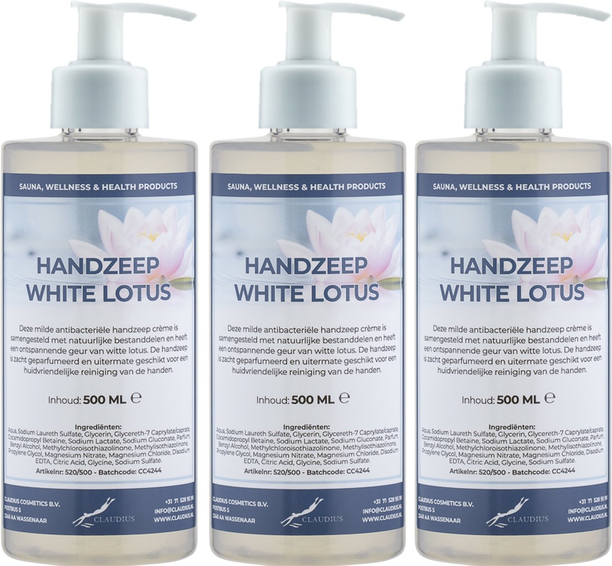 Handzeep White Lotus 500 ml - set van 3 stuks - met gratis pomp - Voordeelverpakking