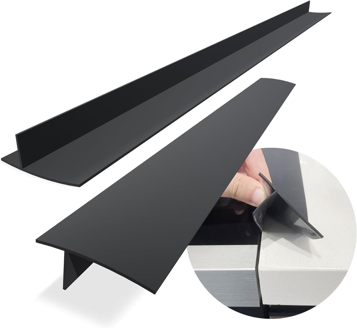 2 stuks kookplaat-afdichtingen - 25 inch lang - Kookplaat-afdichting - Siliconen afdichting - Siliconen materiaal - Aanrechtbladbeschermer - Voor het afdichten van de opening tussen de wasmachine en de kookplaat - Zwart