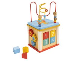 Eurekakids 5-in-1 Activiteitenkubus - Houten Speelkubus met Vormen en Verschillende Activiteiten voor Baby - Inclusief Kralenspiraal en Vormenstoof