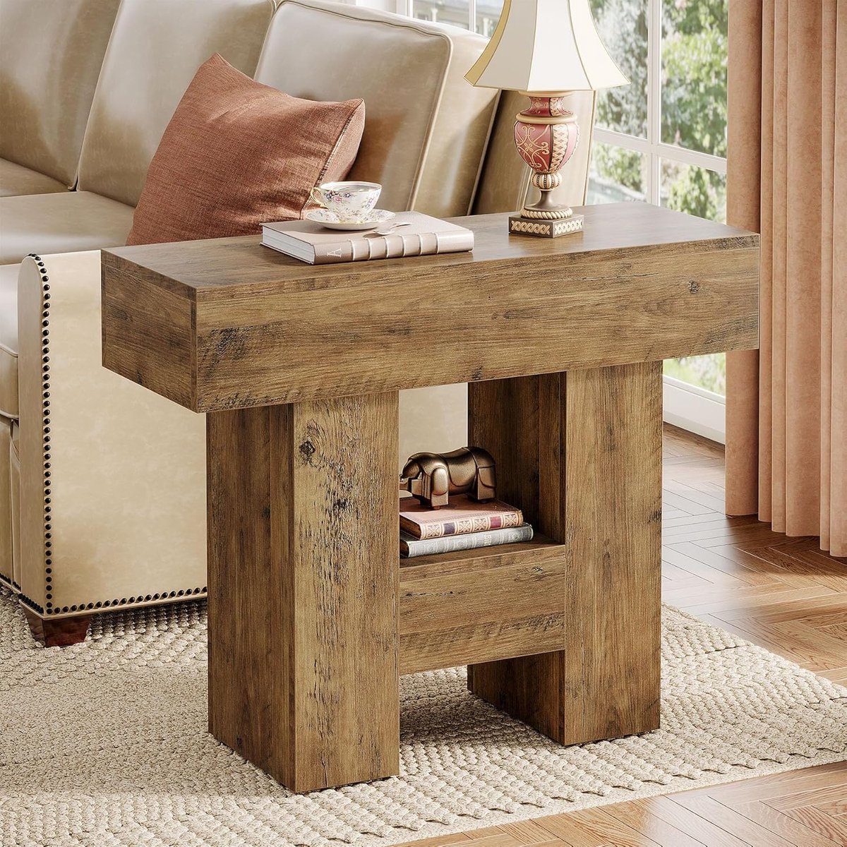 Tribesigns Bijzettafel - Bedtafel - Zijtafel met 2 Planken - 80 x 30 x 65 cm - Nachtkastje Kleine Salontafel voor Woonkamer Slaapkamer - Bruin