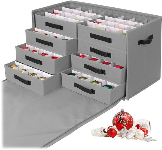Doodadeals® - Kerstballenbox – Kerstballen Opbergbox - Vakjesdoos – Opbergdoos – Opruimen – 128 Vakken – 8 Lades – Grijs