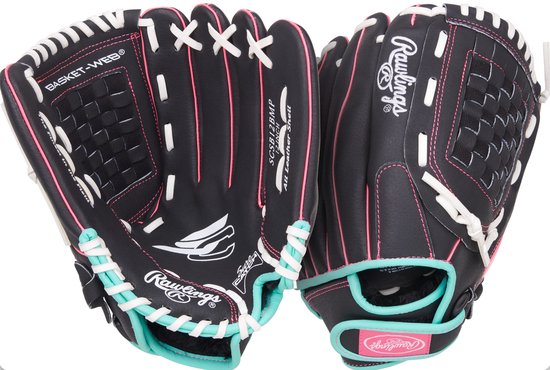 Foto: Rawlings mlb softbal handschoen sure catch jeugd 12 inch zwart roze turquoise