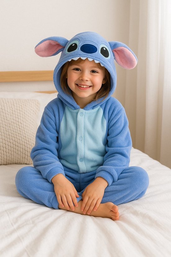 Lilo & Stich Onesie – Blauwe Cosplay Hoodie Pyjama – Warme Fleece Huispak – Blauw Dierenpak – Pyjama Kigurumi- Unisex – One Size – Met Capuchon en Oren