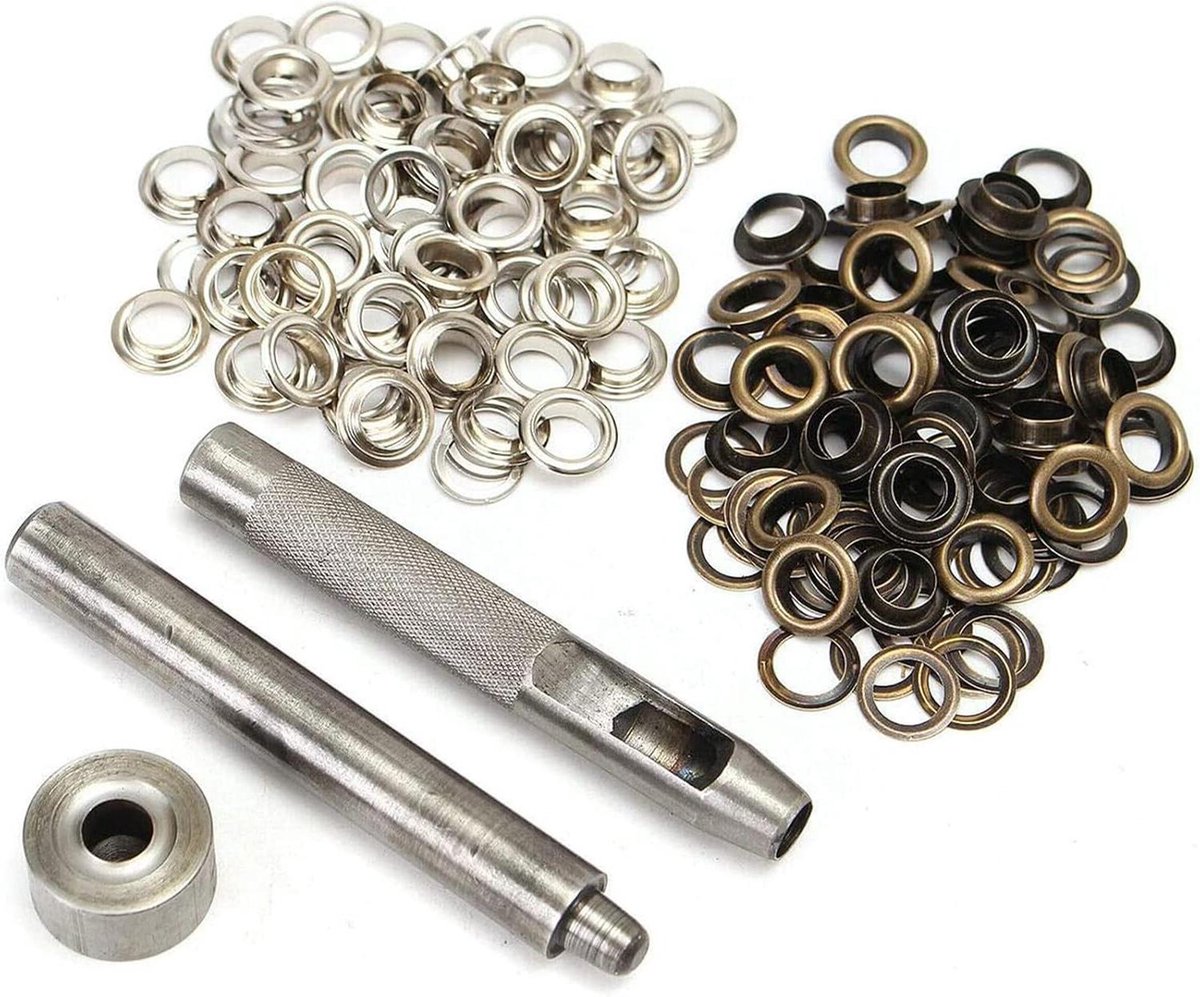 Provento - Oogje Punch Die Tool Set voor Leer Ambacht en DIY Projecten met Punch Hole Tool - Metaal - 100 Sets - Tassen, Kleding, Portemonnee - 5mm