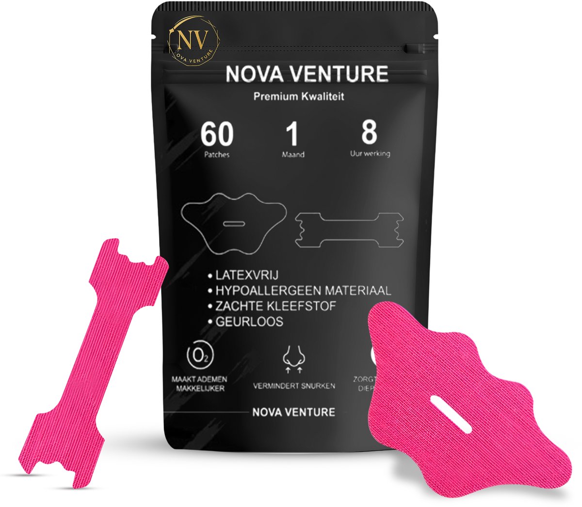 Nova Venture Mondtape & Neustape Bundel – 60 Stuks – Slaap- & Ademhalingsaccessoire – Comfortabele Strips voor de Nacht – Roze
