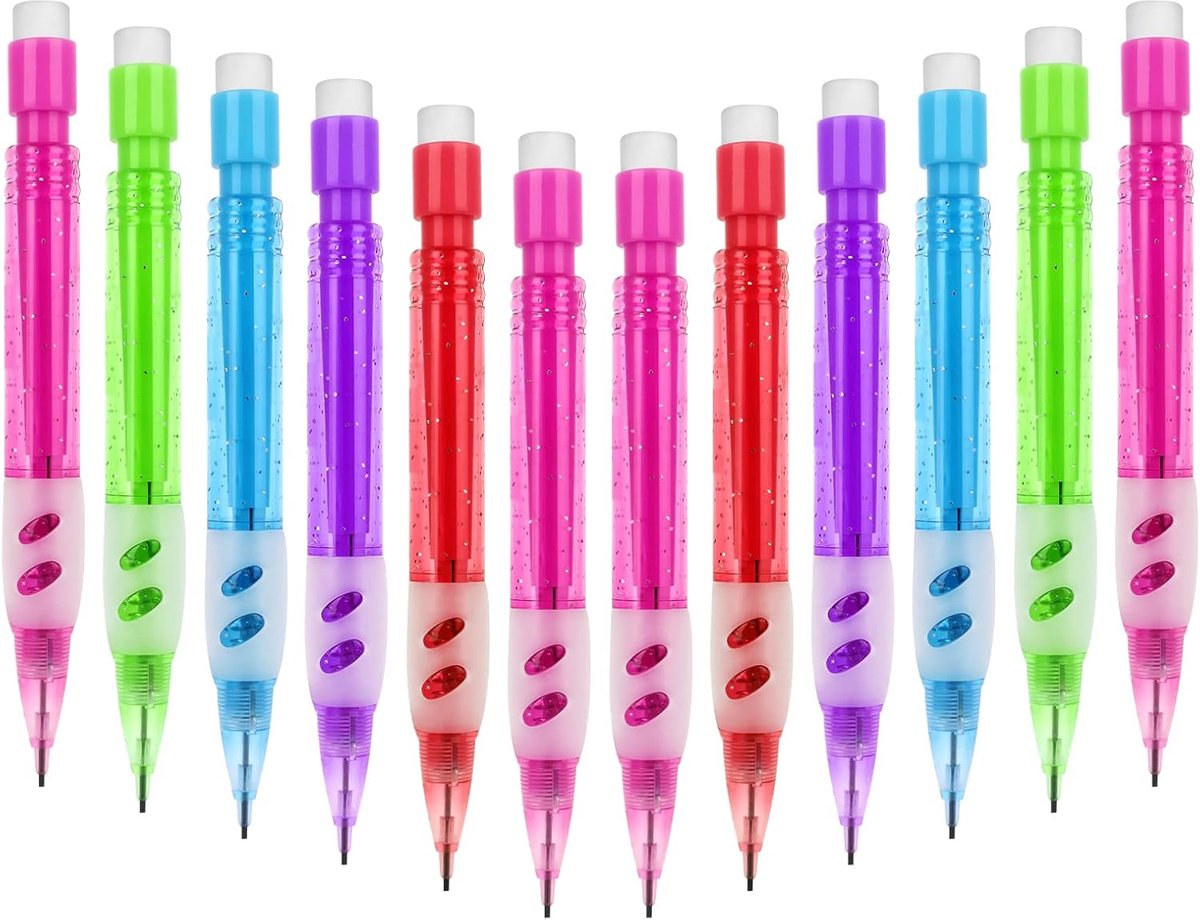 Mini Mechanical Pencil Set met Gum - 12 Pcs Automatische Tekenpotloden met Siliconen Handbeschermer voor Schrijven - Teken - Schetsen
