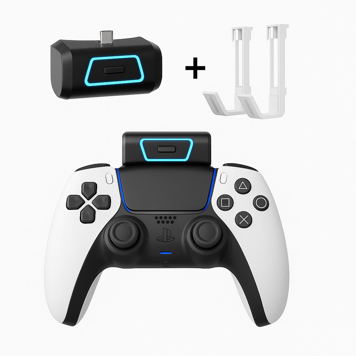 PS5 Controller Powerbank 2000mAh – draadloze oplader - Voor DualSense & DualSense Edge – Met 2 Ophanghaken voor controller en headset