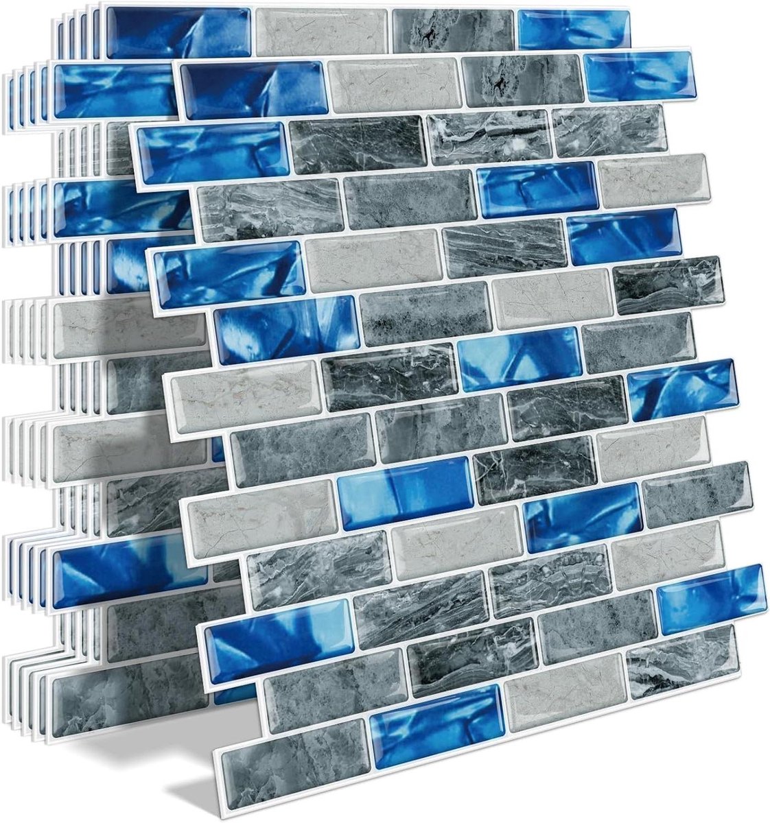 Provento - Zelfklevende 3D Marmer Blauwe Muurtegels voor Badkamer - Set van 10 Vellen