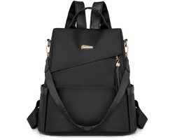 Nylon Dames Rugtas / Schoudertas – Anti Diefstal – Waterdichte & Slijtvaste Rugzak met Verstelbare Schouderbanden – Lichtgewicht Tas met Meerdere Vakken – 30×11×32 cm – Kleur Zwart