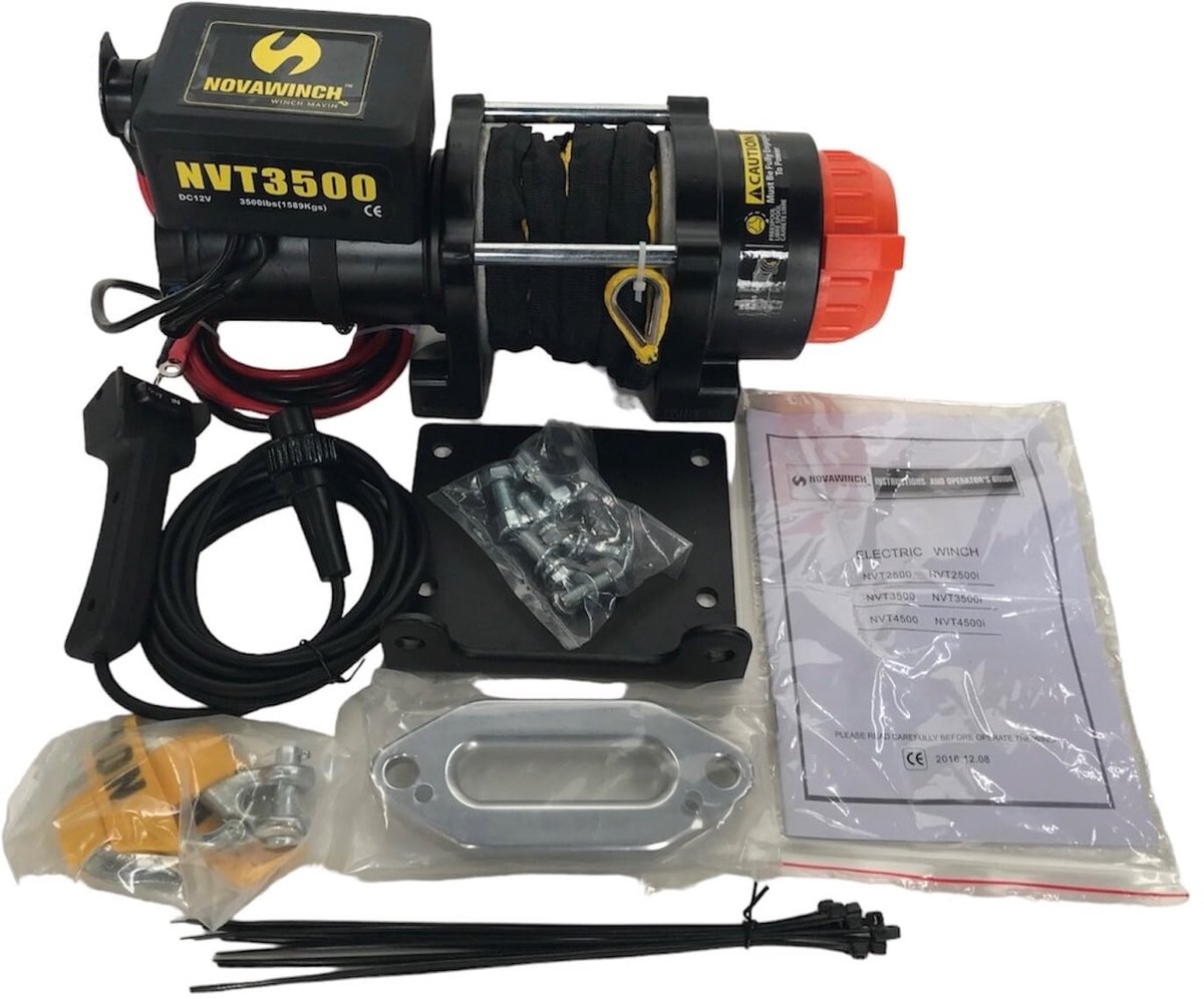 NovaWinch NVT3500i SR - Elektrische bootlier 12V - Quadlier met 1589 kg trekkracht - Met ergonomisch liertouw 15 meter - Incl. 3 meter kabelafstandbediening. Accessoires op aanvraag leverbaar.