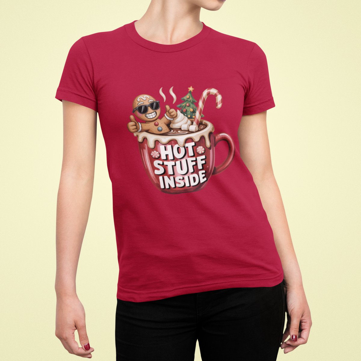 Hot Stuff Inside - T-shirt Vrouw - T-shirt Rood - Grappig T-shirt - Maat M - Cadeau Vrouwen - Limited Edition