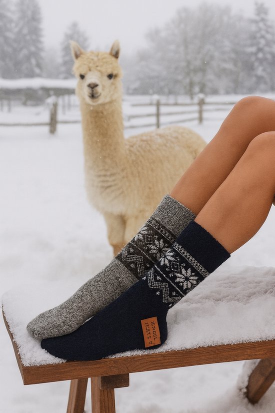 Alpaca Wollen Sokken - Winter kousen | Alpaca Sokken | Dames | Heren | unisex |grijstinten | 3 Paar | Alpaca Wol | Maat 39-42 | Heerlijk Warm en Rekbaar | Versiert met ijskristallen | wintersport