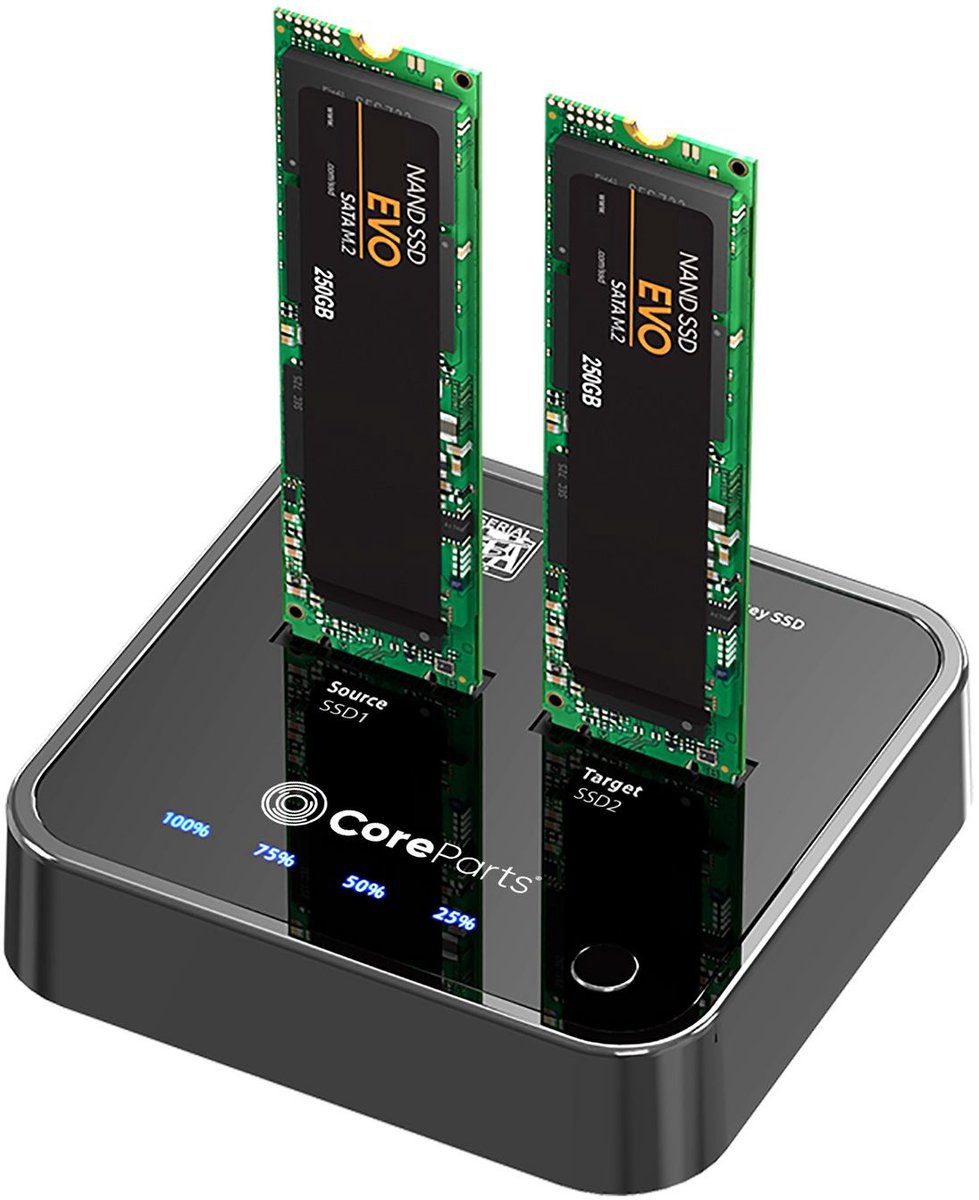 CoreParts MS-CLONER-SATA - Basisstation voor opslagstations - USB 3.2 Gen 2 (3.1 Gen 2) Type-C - zwart