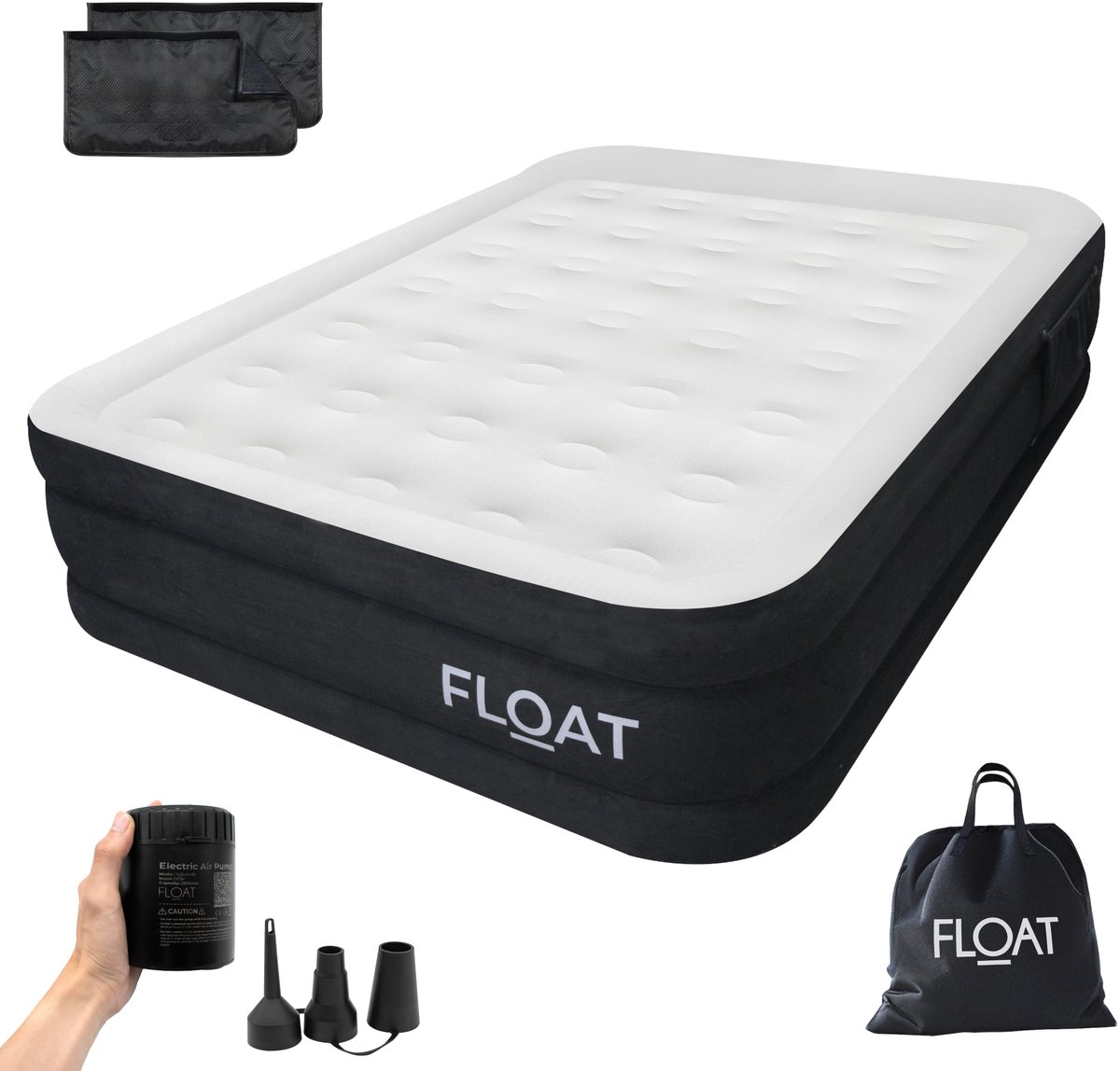 Bol.com FLOAT - 2 Persoons luchtbed met ingebouwde elektrische pomp - 203x152x45 cm - Opbergzakken, draagtas en reparatiekit - Z... aanbieding