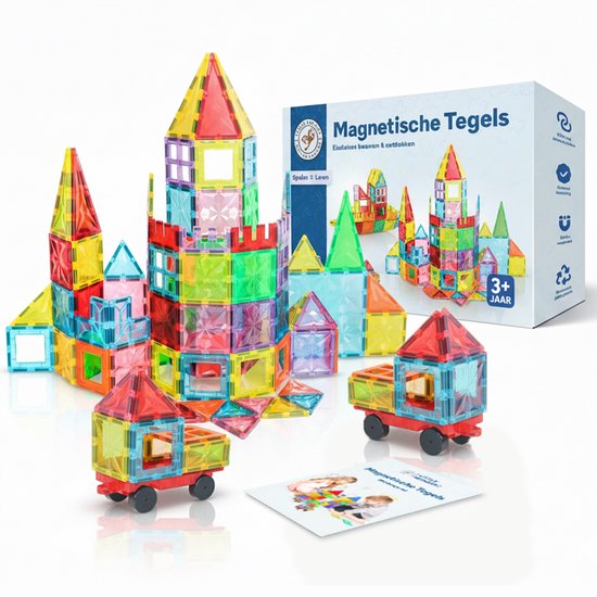 Little Monkeez Magnetic Tiles - 120 Stuks - Magnetische Tegels - Magnetisch Speelgoed - Educatieve Bouwblokken