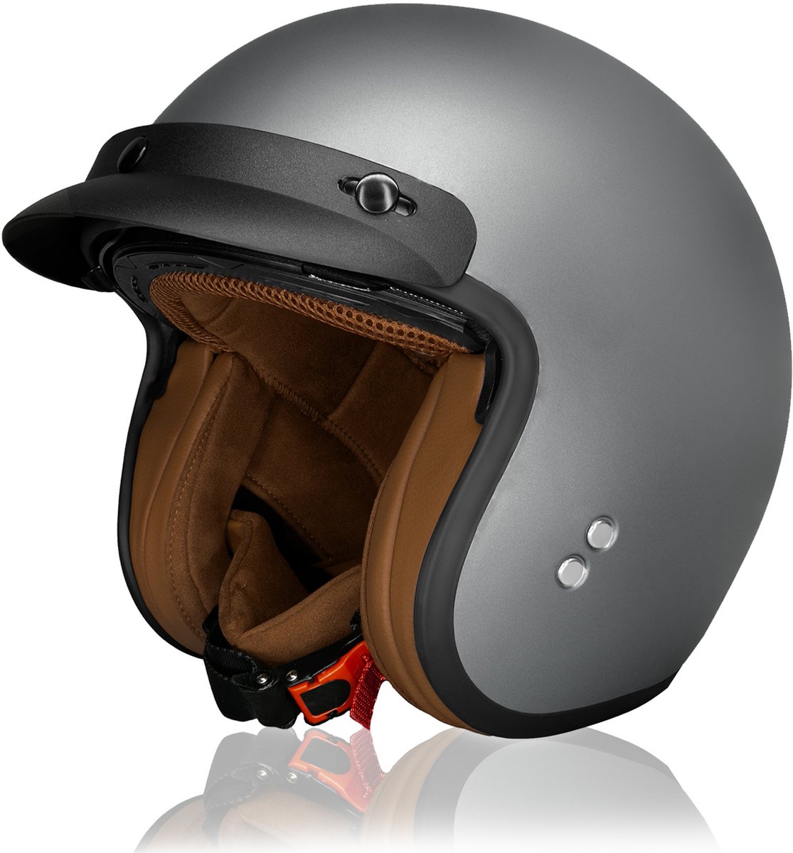 HSWHEEL Jethelm met UV-beschermend Vizier | Wasbaar & Verstelbaar | Scooterhelm & Motorhelm & Brommerhelm | Voor Heren & Dames | ECE 22.06 Goedgekeurd | Vintage Stijl | Mat grijs –XS