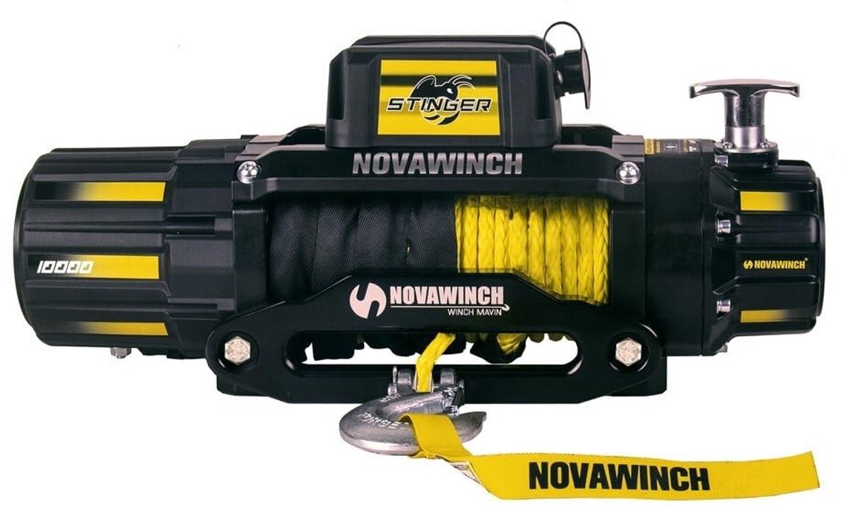 NovaWinch STINGER 10000SR - Elektrische lier 12V - Ruim 4500 kg trekkracht - Met 29 mtr. synthetische liertouw met haak + veiligheidsklep - Incl. draadloze radiografische afstandsbediening