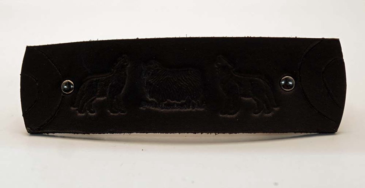 Leren zwart haarclip huilende wolven bij schaap - lederen dieren haarclips - leren zwart haarclip - lederen haarclips - groot dames haarclips - haarclips voor dik haar - haarclip voor lang haar - haarclips kort haar - haarclip vol haar