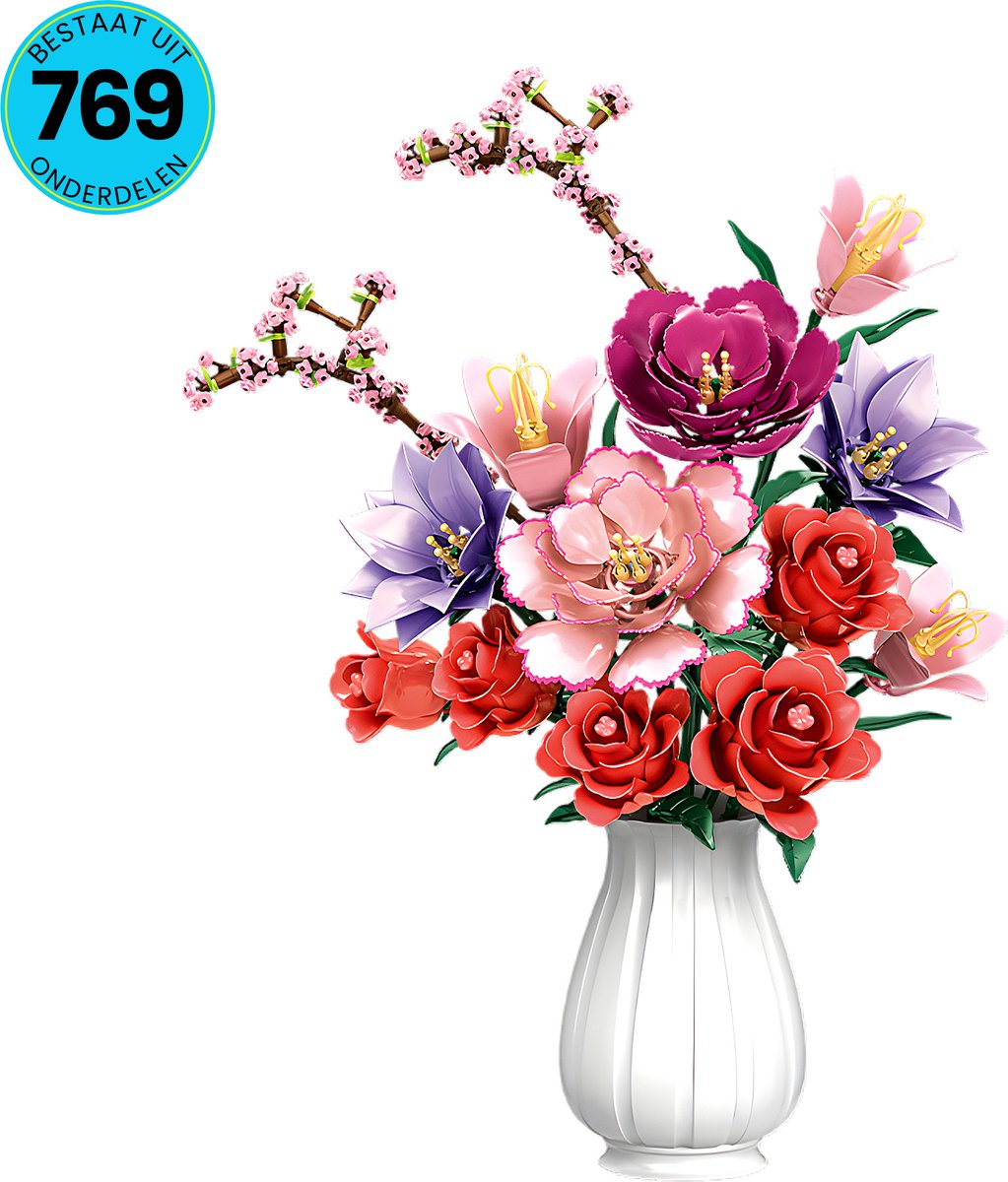 Woma Pioenrozen bouwset | Botanisch Collection modelbouw | Classic Creator STEM speelgoed bouwpakket voor volwassenen en kinderen | Educatief DIY Kunstbloemen decoratie geschikt voor Iego | bouwdoos met 769 bouwstenen