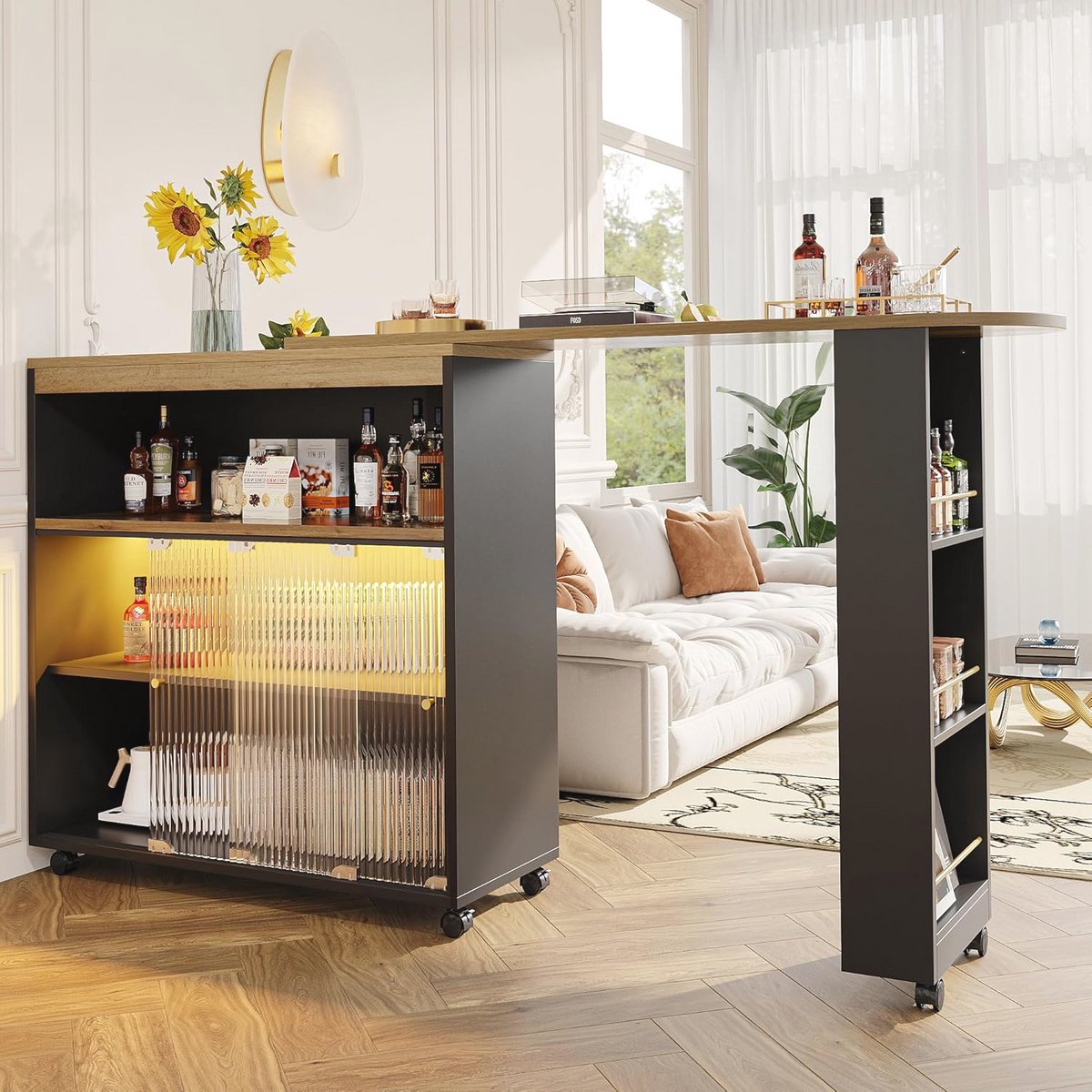 Moderne Uittrekbare Bartafel met LED Verlichting en Opbergruimte