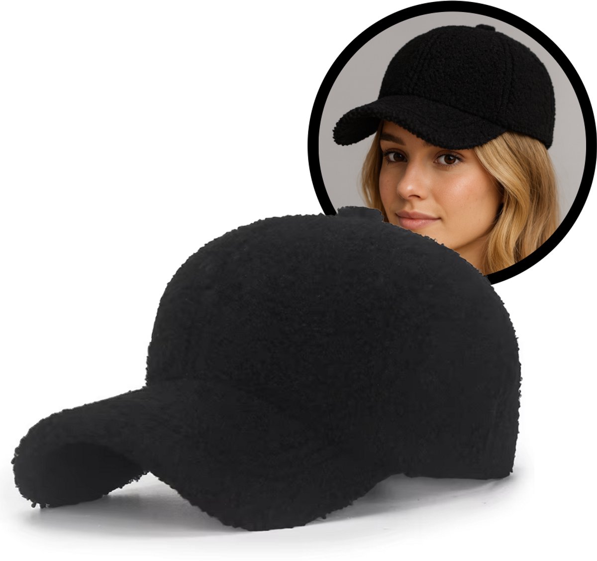 Flipflop Club® Teddy Baseball Cap – Zwart – Warme Winter Pet – One Size 56-60 cm – Dames & Heren