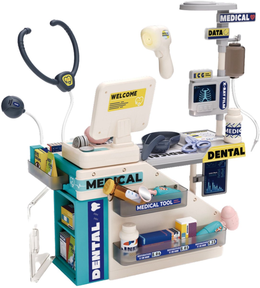 Doktersset Medische Tafel - met Licht en Geluid - Realistisch Speelgoed met Licht en Geluid - Educatief Rollenspel voor Kinderen - Compleet Arts en Tandarts Speelset - Dokter speelgoedtafel -