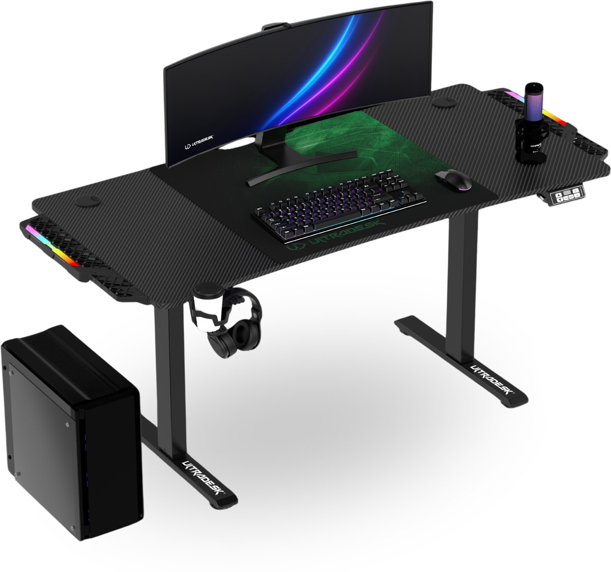 Ultradesk LEVEL V2 LED RGB – Elektrisch Verstelbaar Bureau – Groen – Voor Gaming, Home Office & Kantoor – Met RGB Verlichting