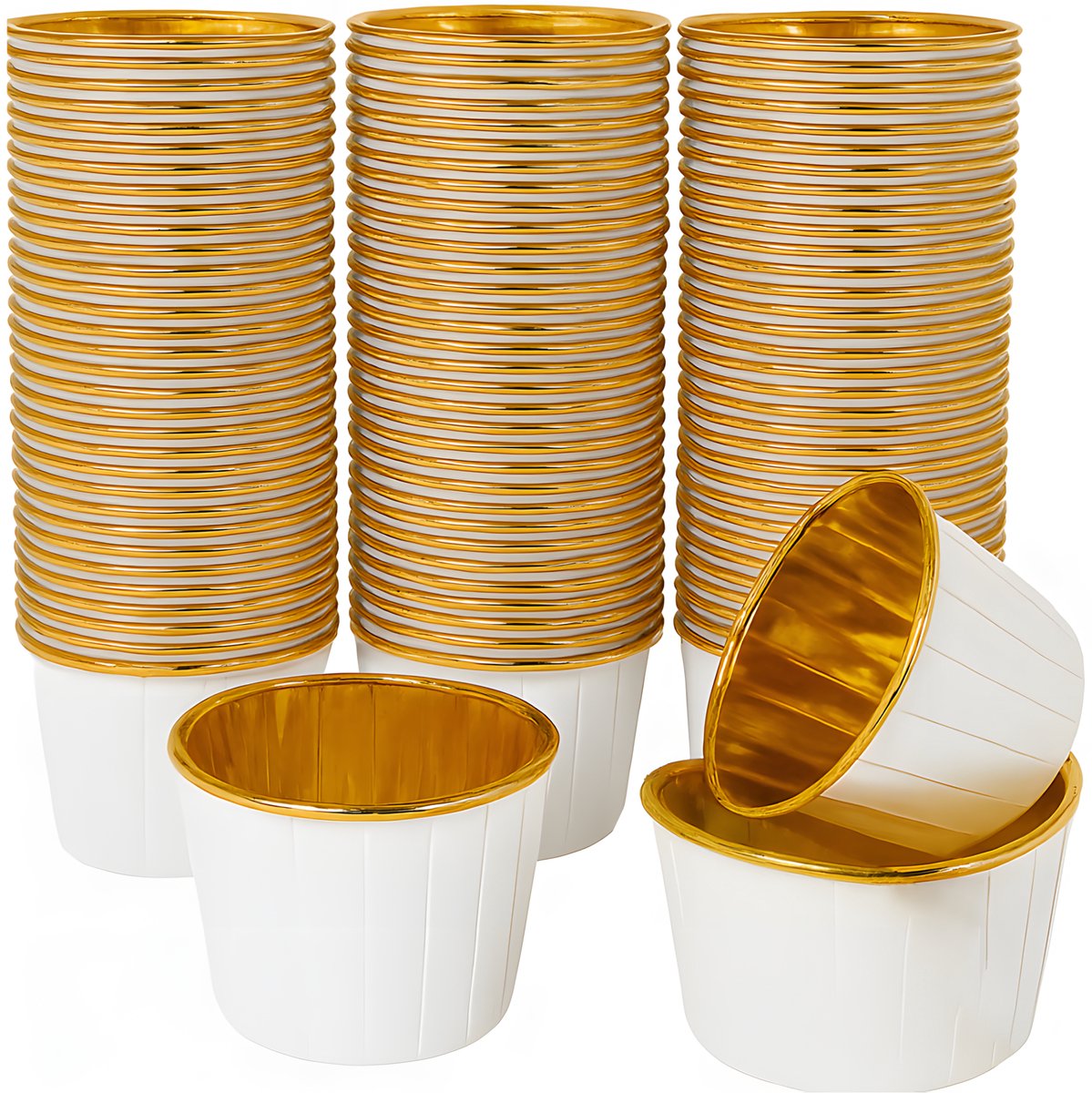 Muffinvormpjes 100 stuks – Wit & Goud 40×50 mm – Papieren-Aluminium Bakvormpjes voor Cupcakes en Desserts