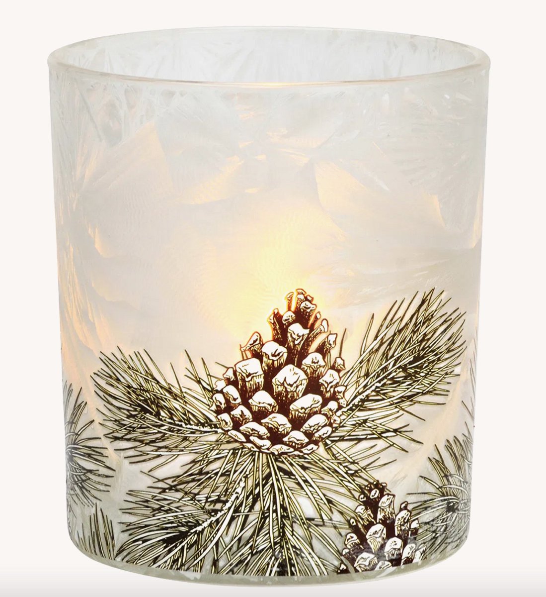 Theelichthouder dennenappel decor glas wit (B/H/D) 9x10x9cm