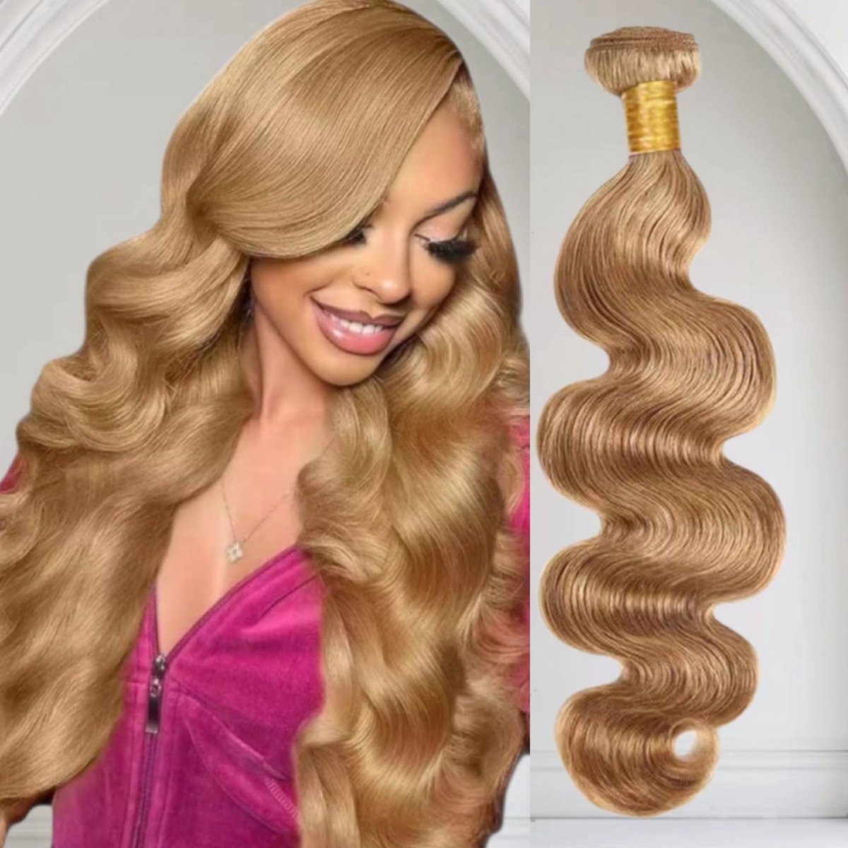 Braziliaanse Remy weave - 14 inch - golf real human hair extensions - kleur Honing blonde bunndel 1 stuk- bundel menselijke haren
