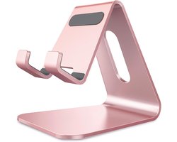 Telefoonhouder, gemaakt van aluminiumlegering, tablethouder, geschikt voor alle modellen mobiele telefoons en tablets (roségoud).