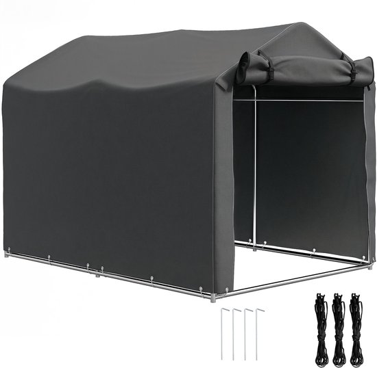 Outsunny Tuinopslagtent Metaal, PE 220L x 157B x 165H cm Donkergrijs